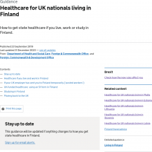 Healthcare for UK nationals living in Finland [Updated 31st December 2020]